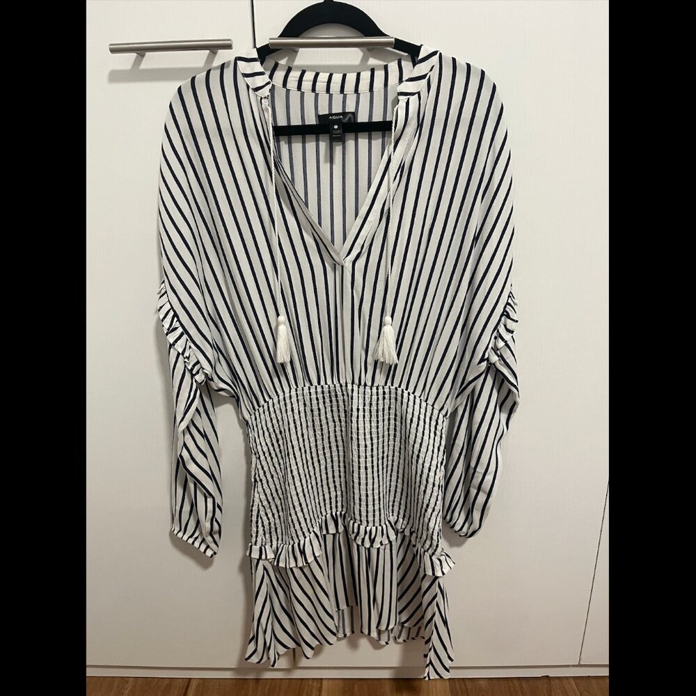 Aqua Women's Striped Smocked Dress - Blue/White - Size M